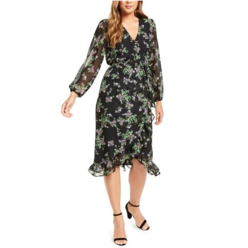 Q + A Blackberry Floral Printed Faux Wrap Dress XS